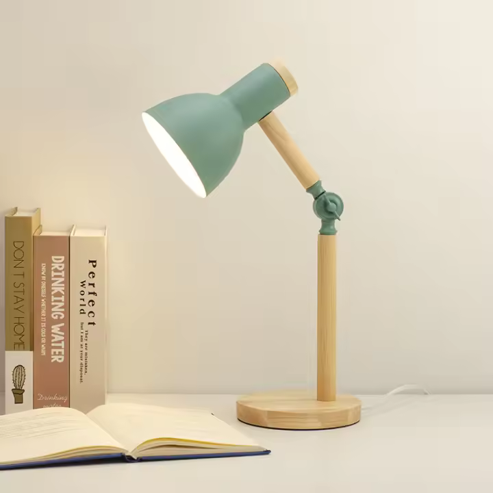 Lámpara De Mesa Creativa Nórdica Con Cabeza Giratoria LED Protección De Ojos Para Lectura Y Dormitorio Estilo Moderno Material Madera Y Hierro - 1