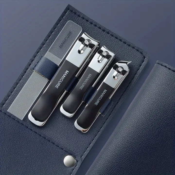 Juego De 4 Tijeras Para Uñas Con Estuche De Cuero Gira Herramientas Profesionales De Pedicura Y Manicura Cuidado Doméstico Regalo - 1