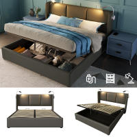 Somier Cama Juvenil PU 140x200 with somier (with colchón) Cama tapizada Cama Doble Caja de Almacén Lámpara de Lectura con función de carga USB Cabecero, Cama de Almacén Somier - details 7
