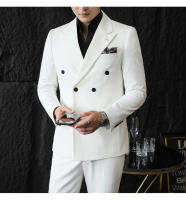 Traje De Negocios Slim Fit Doble Botón De Color Sólido Dos Piezas Coreano Elegante Para Hombres Con Pantalones Talla S-7XL - details 12
