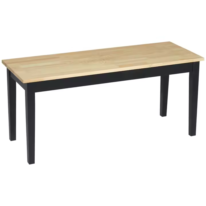 HOMCOM Banco Banco de Comedor de 2 Plazas Banco de Madera, Banco de Cocina, Banco de Salón para Cocina, Entrada, Capacidad de Carga hasta 220 kg, Madera de Pino, Natural + Negro, 102 x 36 x 45 cm - 1