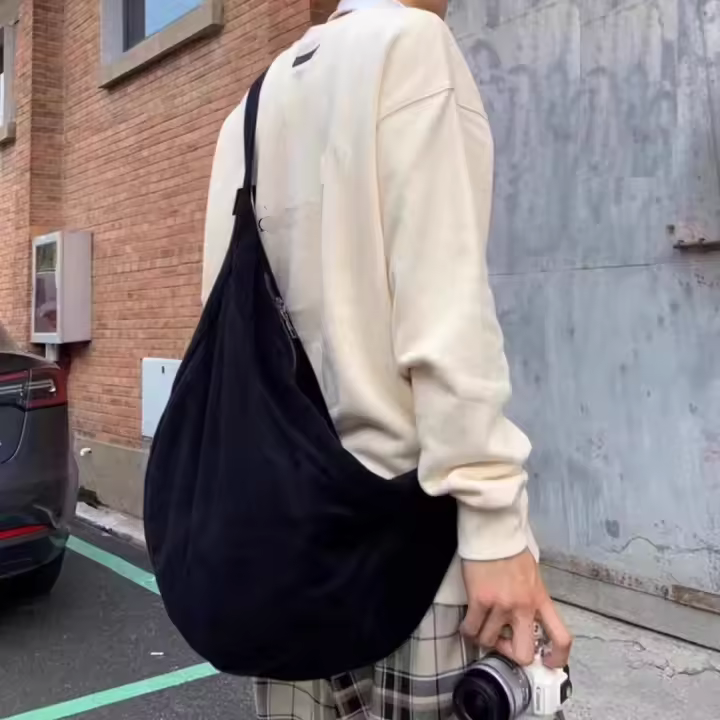 Bolso De Hombro Cruzado Grande De Lona Para Mujeres, Estilo Casual Y Versátil, Bolso De Estudiantes Moda Sencilla Y Funcional - 1