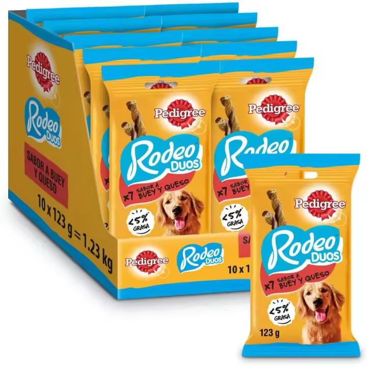 Pedigree - Rodeo Duos Snack en Tiras para Perros sabor Buey y Queso (Pack de 10 x 123g) - 1