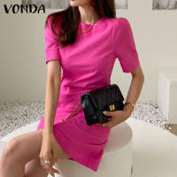 VONDA Vestido Mujer Verano 2024 Moda Casual A-Line Mini Con Bolsillo Cuello Redondo Manga Corta Sobremesa Trabajo Ropa Oversize - details 4