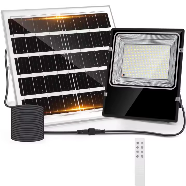 Aigostar Foco solar exterior con mando a distancia,Cable de 5m.16000mAH,Batería de gran capacidad y gran panel solar.regulable 3000/4000/6500K. Uso interior/exterior IP66 - 1