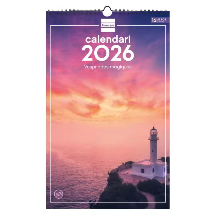 Finocam - Calendario Imágenes de Pared Espiral para Escribir 2026 Atardeceres mágicos Enero 2026 - Diciembre 2026 (12 meses) + Sep.-Dic. 2025 (4 meses) reducidos Catalán - 1