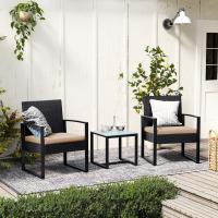 Conjunto de muebles de ratán para jardín de 3 piezas, incluye 2 sillas y 1 mesa de centro, fácil montaje, perfecto para balcón y terraza, disponible en negro y beige, negro y blanco, todo negro - details 21