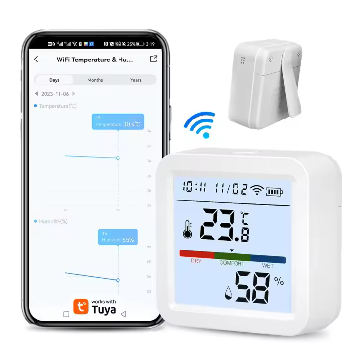Sensor De Temperatura Y Humedad WIFI Interior Con Pantalla LCD Iluminada Soporte Alexa Google Tuya Smart Higrómetro Termómetro - 1