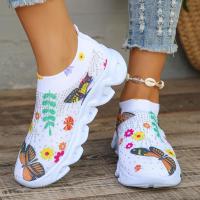 Zapatillas De Mujer Con Estampado De Mariposa Y Cristales Cómodas Y Antideslizantes Talla Grande Blanca Zapatos De Caminar Slip on Con Malla - details 3