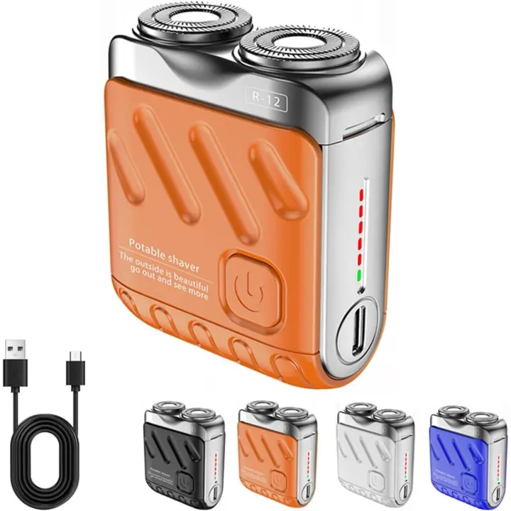 Afeitadora eléctrica portátil de doble anillo rotatorio, mini afeitadora portátil de acero con cañón, recargable por USB, impermeable, para hombres, fácil de limpiar, para viajes en casa (negro) - 1