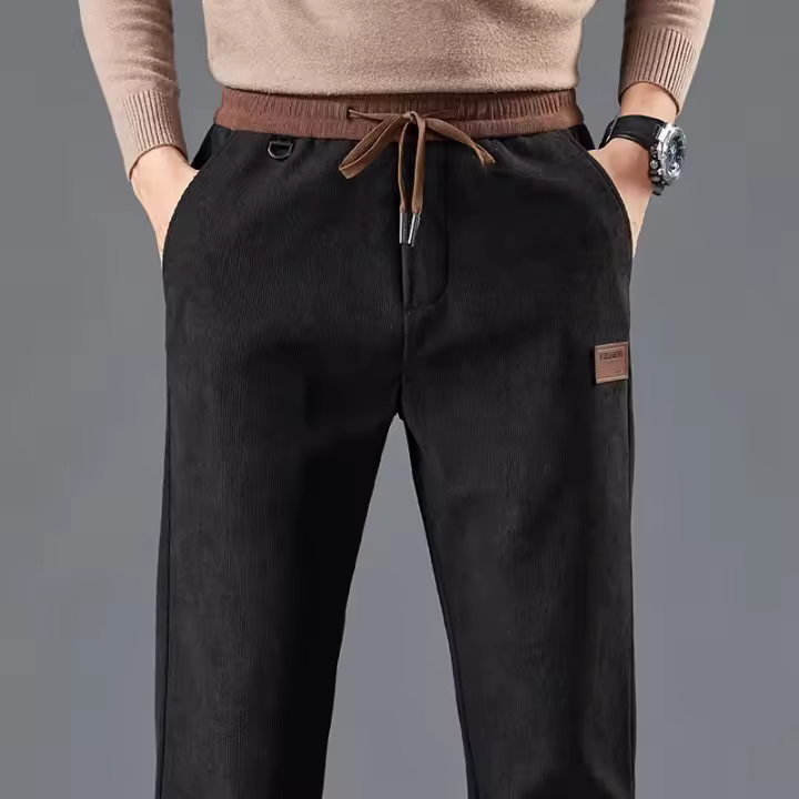 Pantalones De Corduroy Para Hombre Moda Otoño Invierno Tejido De Veludo Bo'ao Pantalones Rectos Negocios Cintura Media Talla Regular - 1