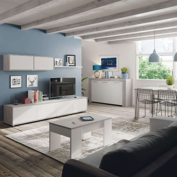 Pack Muebles Salón Comedor Plutón Iii (mueble Modular+mesa Centro+mesa Comedor+aparador)