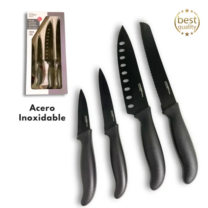 A&M MARBELLA - Juego Cuchillos de Cocina Profesional de Acero Inoxidable Negros, Cuchillos de alta calidad y super afilados. - 1