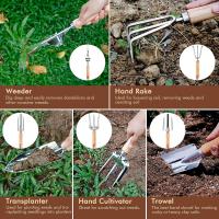 Juego de herramientas de jardinería de acero inoxidable resistente de 10 piezas con mangos de madera antideslizantes - Verde - details 2