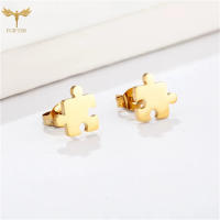 Pendientes Puzzle de Acero Inoxidable Dorado - Diseño Lúdico - Resistente Al Agua - Pack de 2 Unidades - details 1