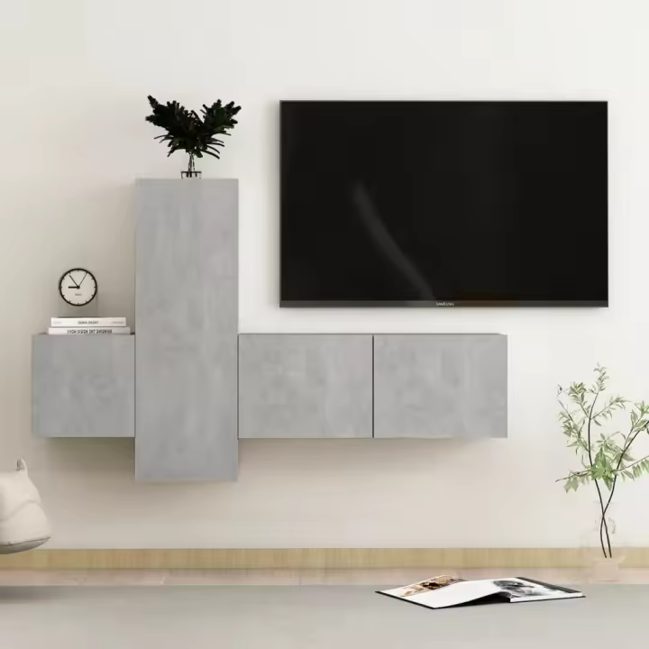 vidaXL Set de muebles de salón TV 3 piezas madera de ingeniería en color Blanco/Roble Sonoma/Gris hormigón y más | almacenamiento funcional diseño moderno para baño dormitorio sala - 1