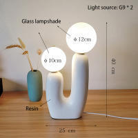 Lámpara De Mesa Creativa Con Resina De Arte Doble Final En Blanco Rosa Verde Para Decoración De Sala De Estar Y Dormitorio Fuente De Luz LED Incluida Fuente De Alimentación AC - details 9