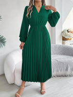 Vestido Largo De Mujer Elegante Con Tres V-Neck Y Cintura Ajustada Estilo Europeo Y Americano Para Otoño E Invierno - details 0