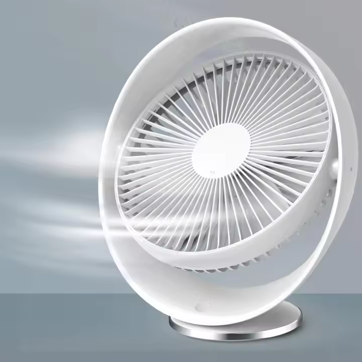 Ventilador USB de escritorio silencioso de 8 pulgadas blanco, ventilador recargable para viajes al aire libre en el hogar, batería de 2000mAh/3 niveles de velocidad/60 ° de rotación - 1