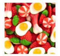 VIDAL Fantasía Mix bolsa de 1Kg aprox 157 uds compuesto por las chuches clásicas fresas silvestres, dedos, huesos, huevos fritos y besos twist. sabor Fresa,nata y frambuesa sin gluten  sin grasa sabor original Vidal garantizado - details 0