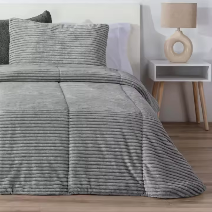 Edredón Comforter Lines  Melange Jaspeado Rayas Gris Manterol – Muy  Suave ,decorativo y Cálido para Tu Descanso! - 1
