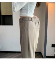 Pantalones De Trabajo Mujer Estilo Casual Cintura Alta Botones Talla Grande Color Caqui Largo Hasta El Tobillo Trasero Ancho - details 9