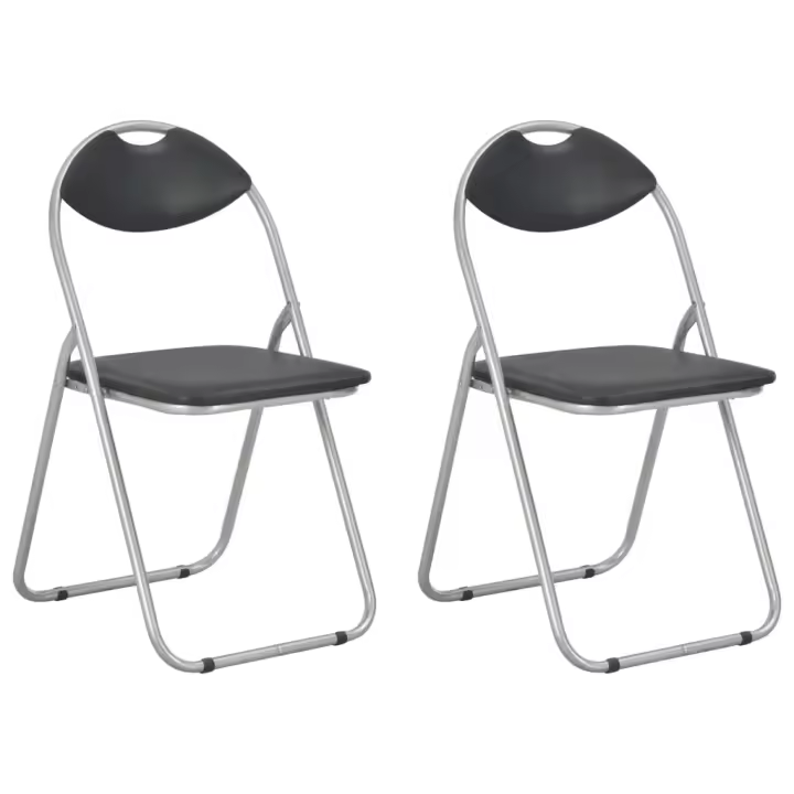vidaXL Sillas de comedor plegables 2 unidades cuero sintético negro - 1