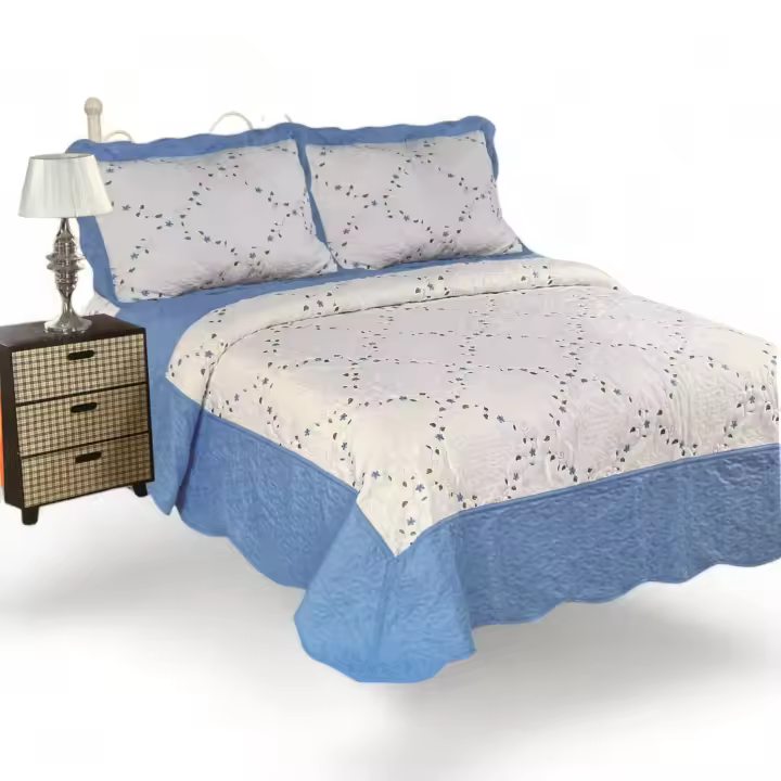 KingnetStore - Colcha Bouti Bordada Acolchada, Colcha Cubre Cama 100% Poliéster. Fina, Extra Suave y Ligera. Ideal para Primavera Verano Entretiempo, Con Funda Cojín Almohada, Elegancia y Suavidad con un Diseño Floral. Para Cama de 90 105 135 150 CM - 1