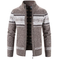 Chaqueta De Invierno Para Hombre Cardigan De Punto Grueso Con Forro De Veludo Estilo Coreano Casual Cierre De Cremallera Manga Larga - details 4