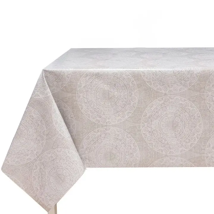 Mantel PVC, Mantel de hule impermeable, Ideal para el hogar, Cocina, Comedor, Fácil de limpiar,Apto para todas las mesas. moderno ，mandala ，gris，cream - 1