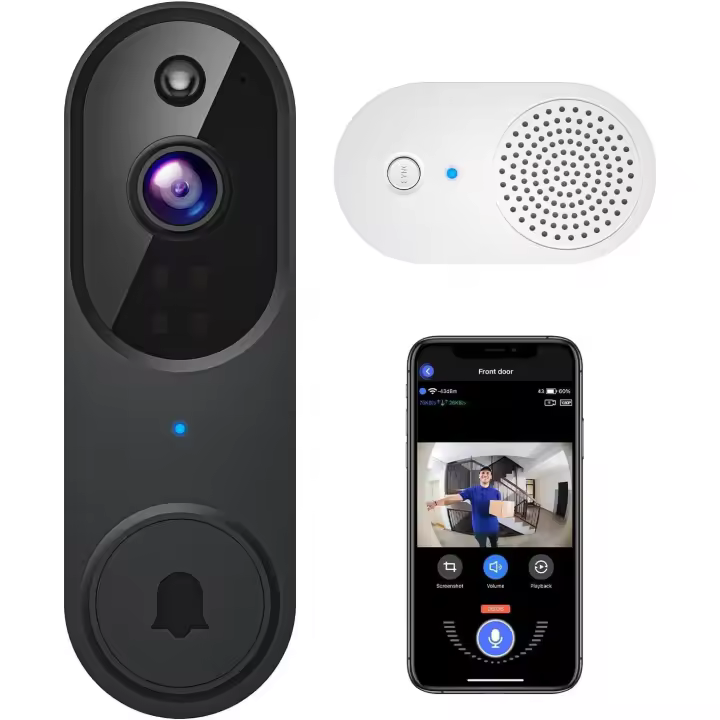 Timbre de video inalámbrico de 1080p + timbre de timbre para interiores, audio bidireccional, visión nocturna, almacenamiento en la nube AES-128, alertas en tiempo real, protección de hogares inteligentes - 1