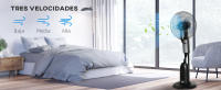 Ventilador Pulverizador de Pie 90W con Ruedas, 3 Velocidades + Función Humidificador Nebulizador - Tanque 2.8L, Oscilación 70°, 5 Aspas Silenciosas, Ideal para Interiores/Exteriores, Diseño Negro Moderno, 44.5x120 cm - details 1
