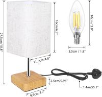 Lámpara de mesita de noche táctil, lámparas de mesita de noche de control táctil regulable, lámpara pequeña base de madera beige Pantalla de tela de lino para dormitorio, Bombilla regulable incluida - details 3
