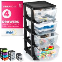 Plastic Storage Tower Drawer Organizer Drawers with Wheels Filing Cabinet – Desk, Office, School, Bathroom, Living Room – Made in USA (4 Drawers) - details 0