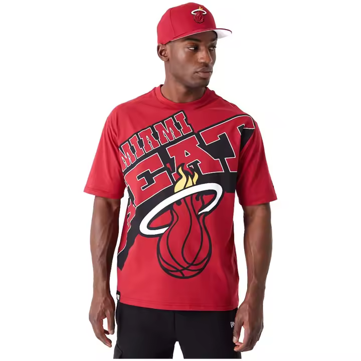 Camiseta de Manga Corta New Era Nba Miami Heat Large Wordmark para hombre en color rojo - 1