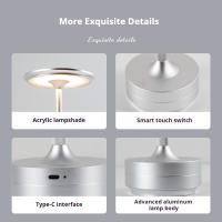 Lámpara De Mesa Recargable De Gran Capacidad En Aleación Para Dormitorio Lámpara Sin Cable De Toque Para Camping Candelabro Creativo Con Carga USB-C - details 3