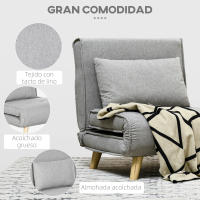 HOMCOM Sofá Cama Individual Sillón Cama Plegable Tapizado en Lino Sintético con Respaldo Ajustable en 6 Posiciones y Almohada Sofá Cama para Salón 72x78x79 cm Gris - details 3