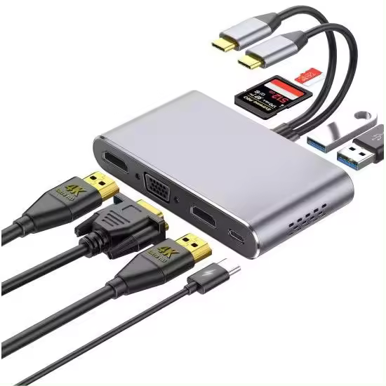 8 en 2 USB Adaptador de corriente, OTG HDMI, TIPO C, SUB 3.0, ADAPTADOR TARJETA  SD, VGA, cubo de la multifunción HUB 4K. Compatible para MacBook. Color Gris - 1