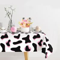 Mantel Desechable De Poliéster Y Algodón Con Estampado De Vaca En Blanco Negro Y Rosa Tema De Animales De La Granja Para Fiestas Cumpleaños - details 0