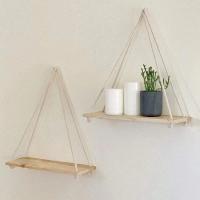 1PC Estante Colgante De Madera Con Correa De Lino Decoración De Pared Para Sala De Estar Y Jardín Soporte Para Macetas De Plantas Estilo Clásico Posmodernista - details 2