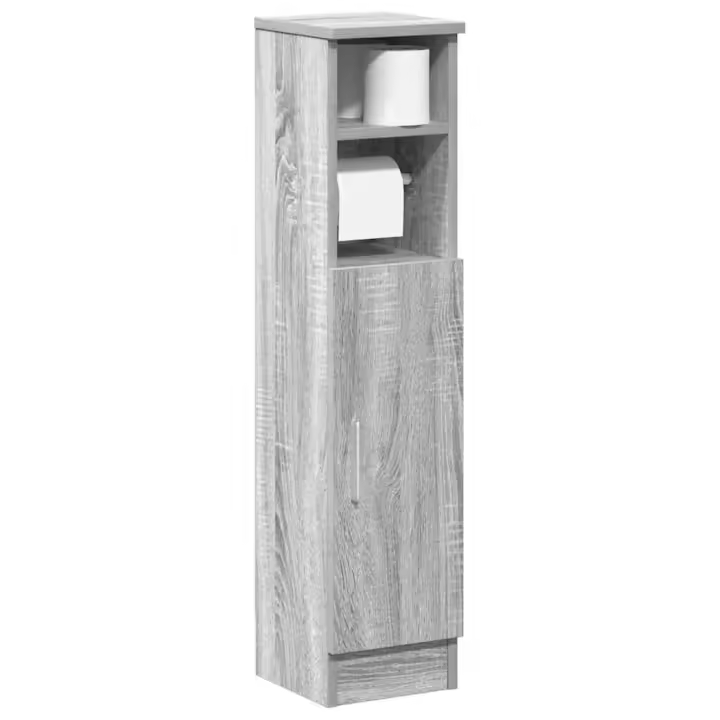 vidaXL Mueble de baño con portarrollos 20,5x22x90 cm en color Roble ahumado/Blanco/Gris hormigón y más | almacenamiento funcional diseño moderno para baño dormitorio sala - 1