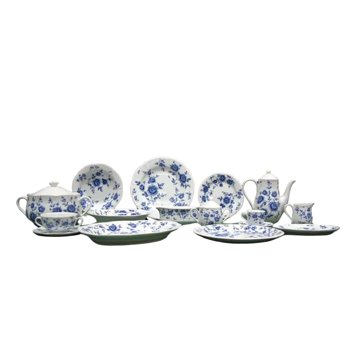 Vajilla de Porcelana Blanca con Flores Azules 83 Piezas | Carlotta Set Vajilla Menaje - Alta Calidad - 1