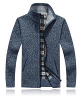 Chaqueta De Lana Gruesa Para Hombre Otoño Invierno Azul Claro Manga Larga Cierre Completo Cardigan De Fleece Talla Grande Ropa Casual - details 2