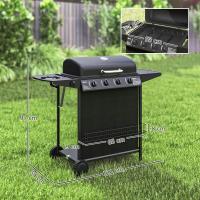 Outsunny Barbacoa de Gas BBQ Gas con 4+1 Quemadores 12 kW Barbacoa Portátil con Termómetro Mesa Lateral Estante Especiero Parrilla Recogedor de Grasa 2 Ruedas para Jardín Exterior Camping Negro - details 2