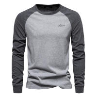 Camiseta AIOPESON Para Hombres 100% Algodón Manga Larga Cuello Redondo Casual Primavera Tees De Diseñador Ropa Masculina - details 3