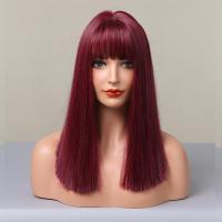 Pelucas Sintéticas De Bob Corto Para Mujer HENRY MARGU Rojo Tinto Vino Con Franja Resistente Al Calor Para Cosplay Fiesta Lolita - details 2