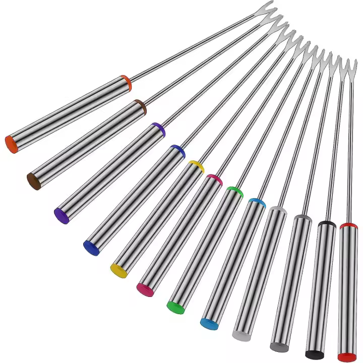 12 Pcs Fondue Forks, 9.5 Inch Stainless Steel Fondue Sticks with Heat Resistant Handle for Cheese Chocolate Fondue Roast Meat - 1