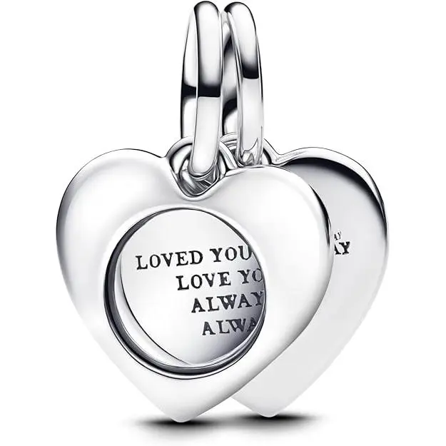 Pandora Moments- Colgante doble con forma de corazón grabable en plata de ley, compatible con pulseras Moments y ME，Incluye Caja Original - 1