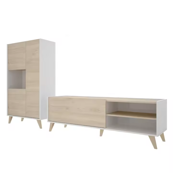 Dekit Composición de Salón NESS 5 con Mueble TV y Aparador Alto - Estilo Nórdico - 1
