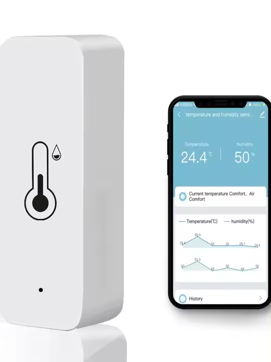 Sensor De Temperatura Y Humedad Inteligente WiFi Compatible Con Alexa Y Google Home Batería Incluida Seguridad Para El Hogar - 1